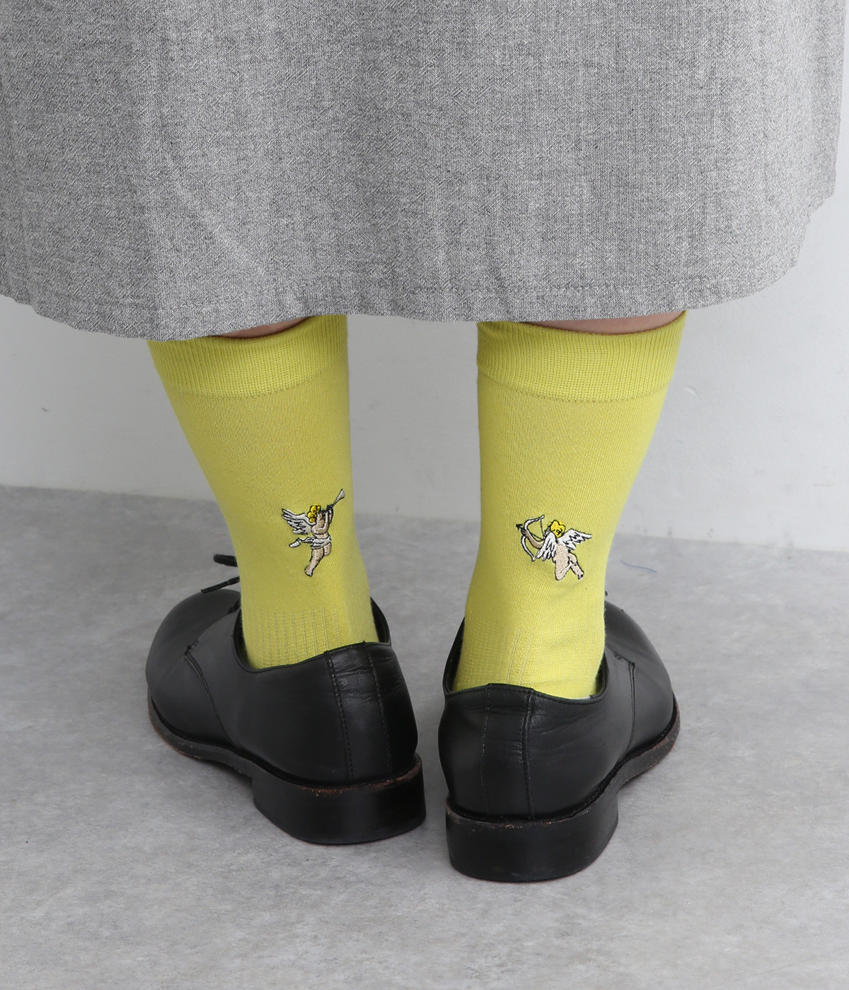 ハイゲージ クルーソックス -刺繍- ANGEL(イエロー-ONESIZE)