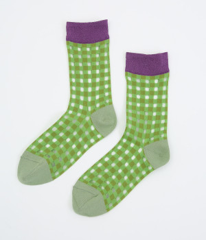 シースルーソックス GINGHAM(グリーン-ONESIZE)