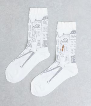 ハイゲージクルーソックス　刺繍　ORDINARY(ホワイト-2325)