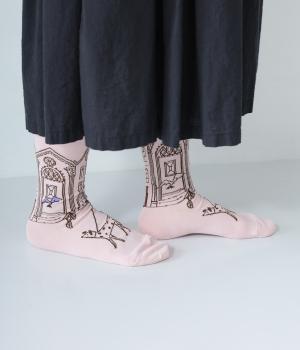 ハイゲージクルーソックス　刺繍　ORDINARY(ピンク-2325)