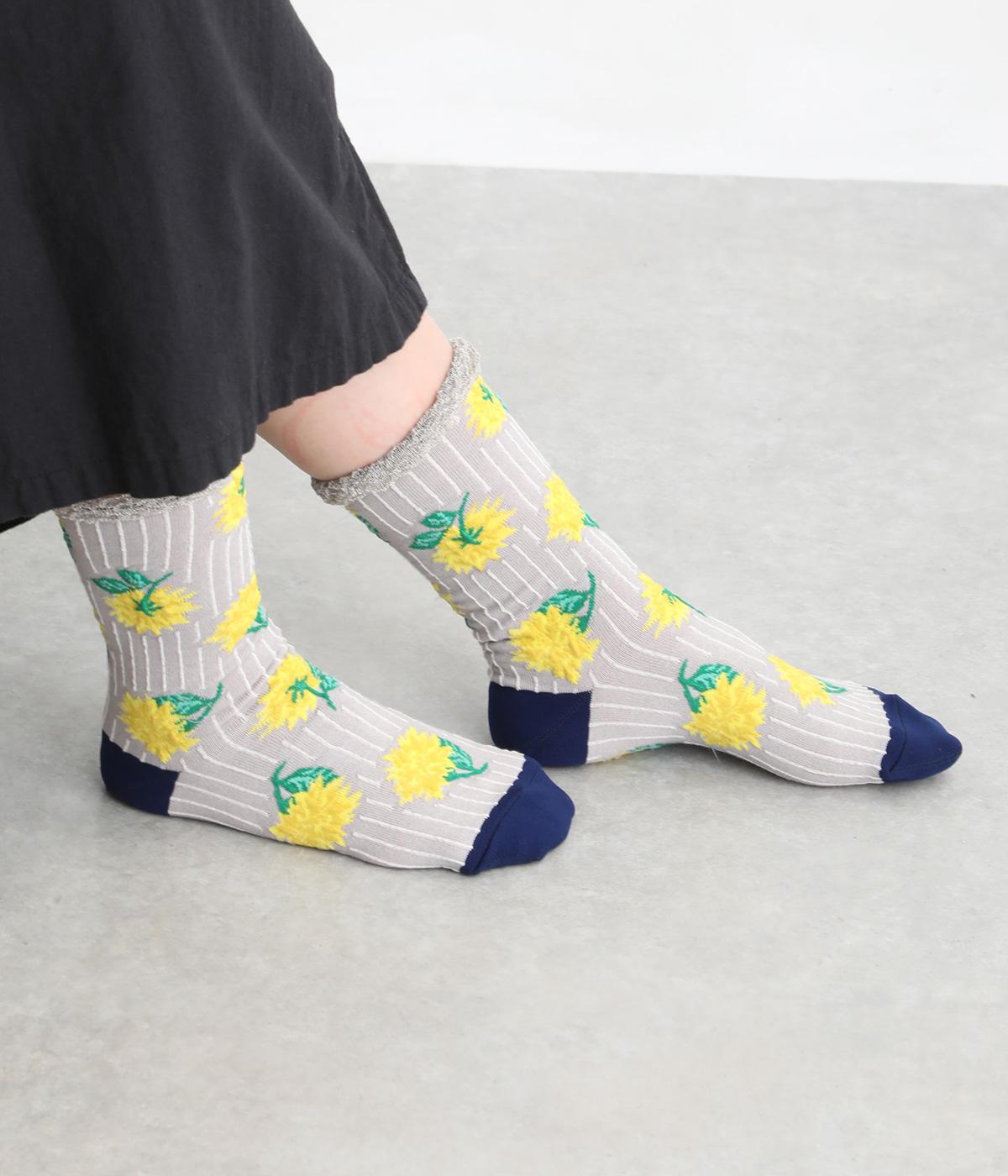 ハイゲージクルーソックス　BLOOM(グレー-2325)