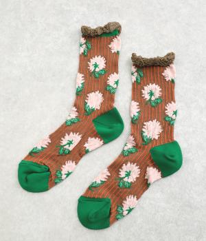 ハイゲージクルーソックス　BLOOM(ブラウン-2325)