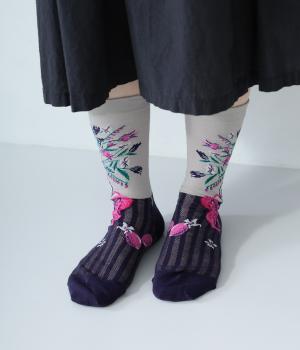 ハイゲージクルーソックス　FLORAL LIFE