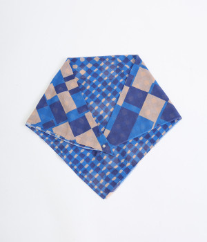 おさんぽスカーフ　チェック&幾何学(ブルー-ONESIZE)