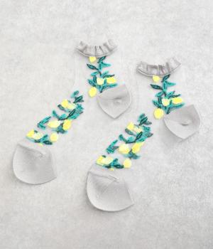 シースルーショートソックス　LEMON(シルバー-2325)