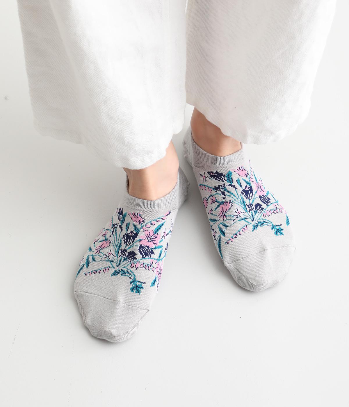 ハイゲージスニーカーソックス　FLORAL LIFE(グレー-2325)