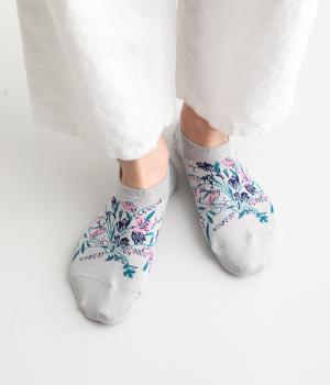 ハイゲージスニーカーソックス　FLORAL LIFE(グレー-2325)