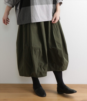 コットンツイル無地バルーンスカート(カーキ-ONESIZE)