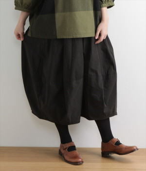 コットンツイル無地バルーンスカート(ブラック-ONESIZE)