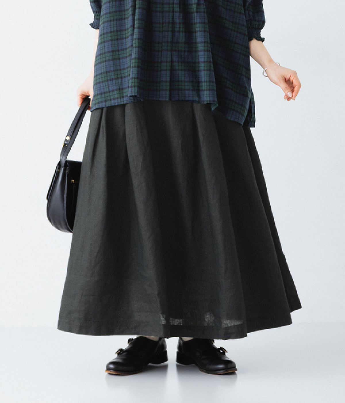 リネンオックスタックスカート(ブラック-M)