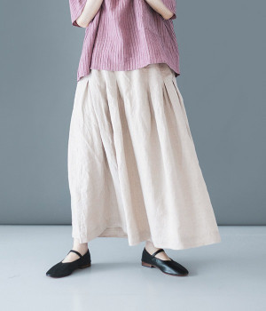 リネンオックスタックスカート(ベージュ-L)