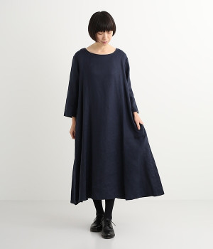 リネンオックス切り替えワンピース(ネイビー-L)