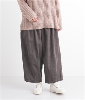 コットンコーデュロイ裾タックワイドパンツ(チャコール-L)
