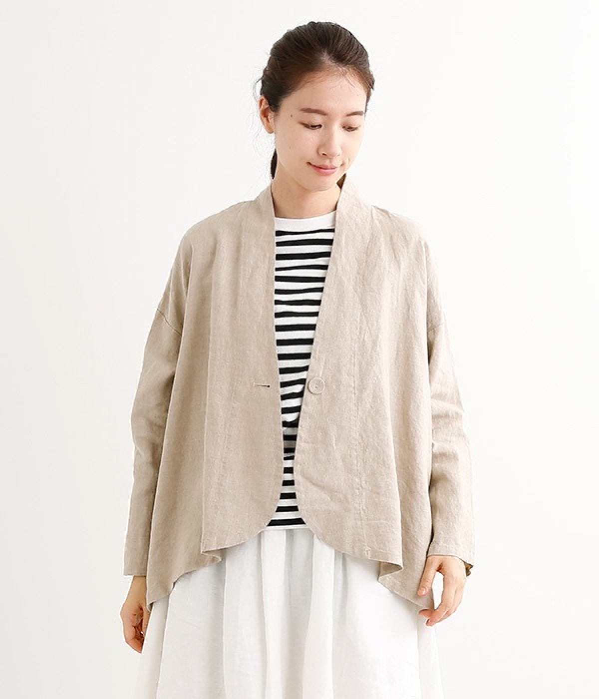 別注｜リネン前後差ラウンドジャケット(キナリ-LL)