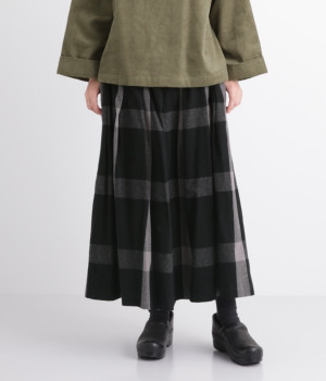 コットンビエラチェックガウチョパンツ(ブラック×グレー-L)