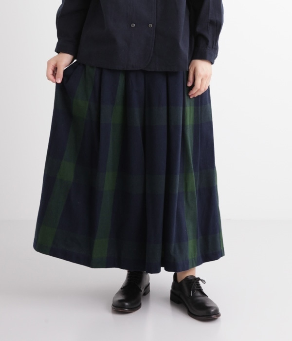 コットンビエラチェックガウチョパンツ(ネイビー×ダークグリーン-M)