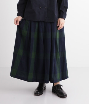 コットンビエラチェックガウチョパンツ(ネイビー×ダークグリーン-M)