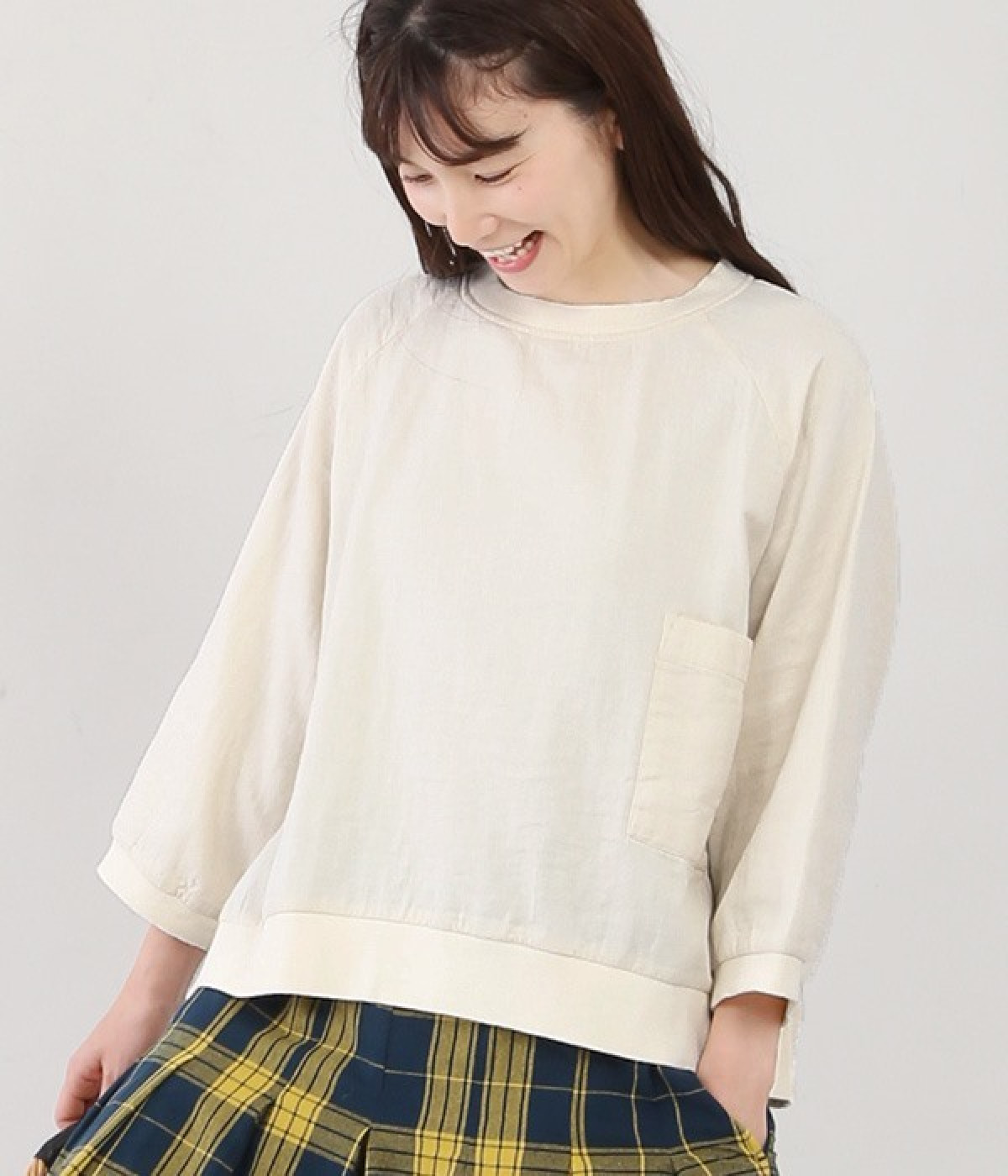 コットンツイルダブルフェイスプルオーバー(アイボリー-L)