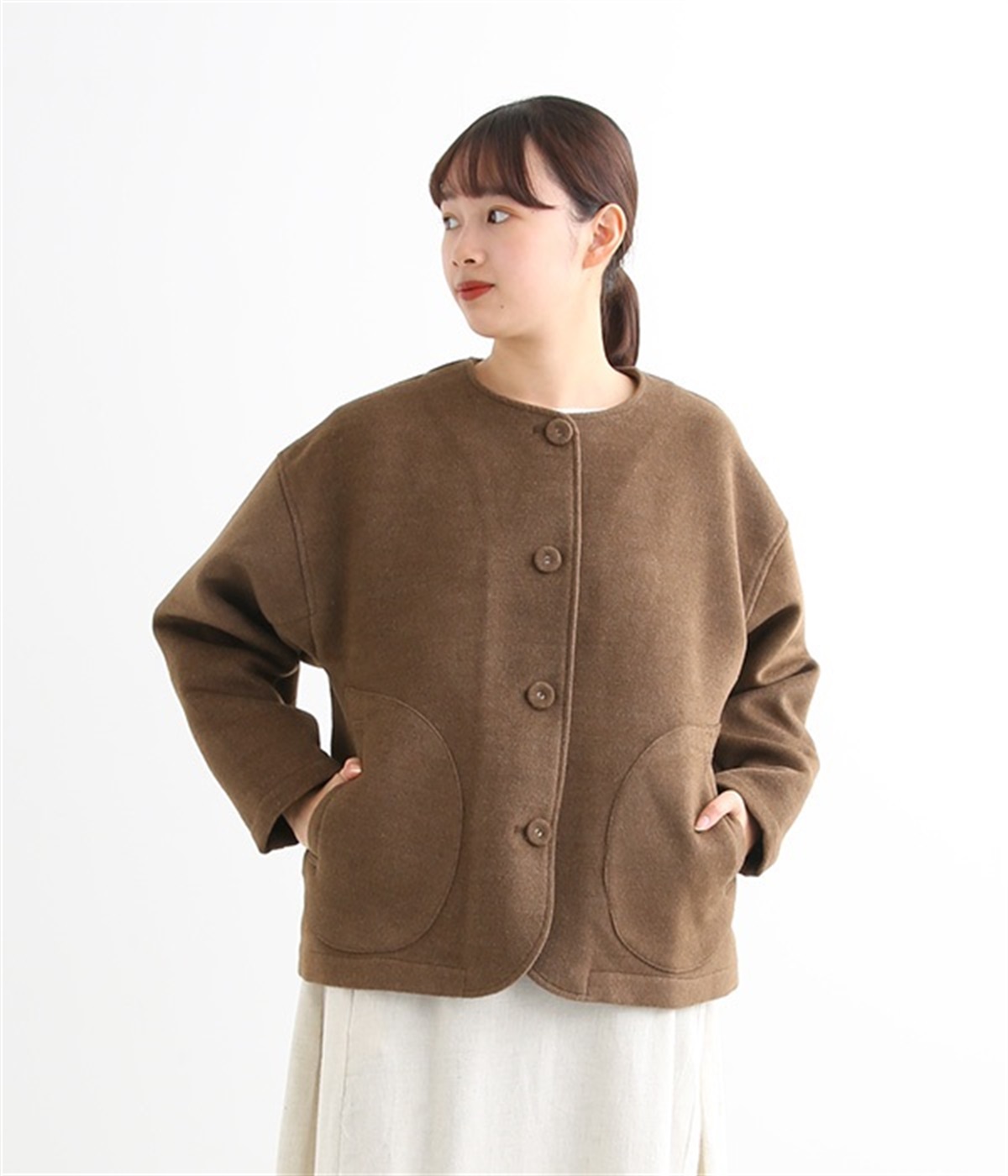 フェイクウールジャケット(ブラウン-M)