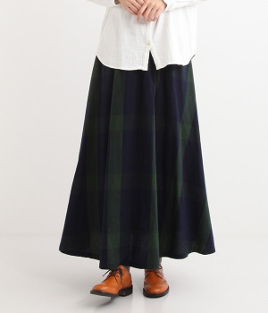 コットンビエラチェックスカート(ネイビー×グリーン-L)