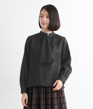 別注｜リネンオックスボータイブラウス(ブラック-3L)