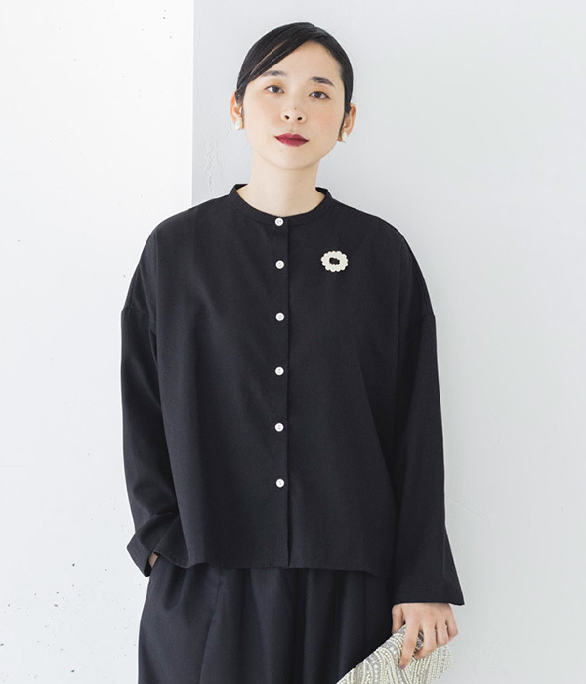 サージシャツジャケット(ブラック-M)