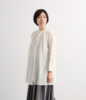 シャーリングギャザーブラウス(オフホワイト-L)