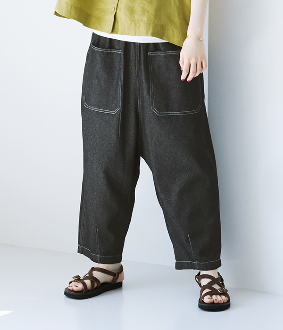 デニムビッグポケットパンツ(ブラックデニム-M)