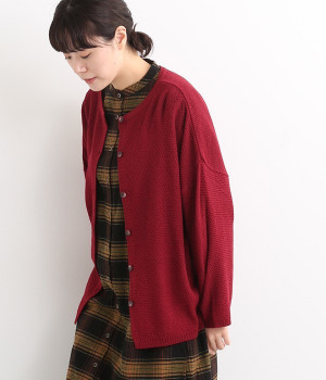 国産2WAY鹿の子編みカーディガン(レッド-L)