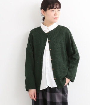 国産2WAY鹿の子編みカーディガン(ダークグリーン-M)