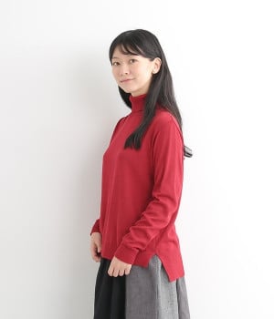 国産タートルニットプルオーバー(レッド-M)