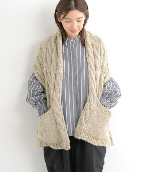 ポケット付きストール(ベージュ-ONESIZE)