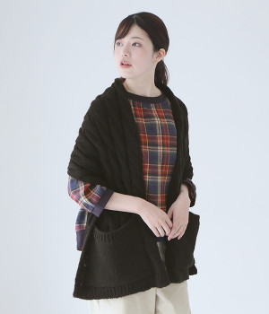 ポケット付きストール(ブラック-ONESIZE)