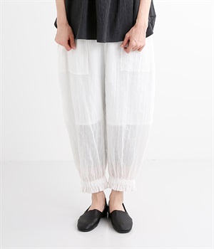 シャーリング裾ゴムワイドパンツ(オフホワイト-M)