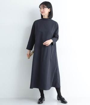 バックリボンハイネックサージワンピース(ネイビー-M)