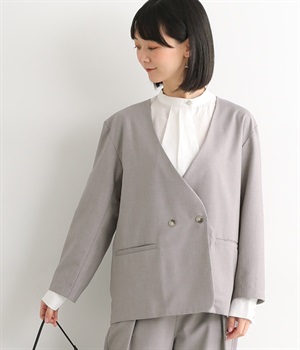サージダブル釦ジャケット(グレー-L)