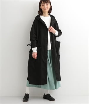 コットンツイルラグランワイドコート(ブラック-M)