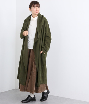 コットンリネン接結　ショールコート(カーキ-ONESIZE)
