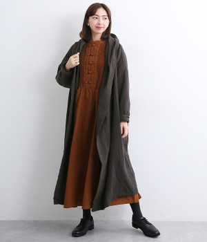 コットンリネン接結　ショールコート(チャコール-ONESIZE)