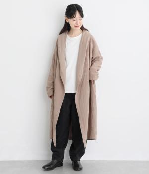 コットンリネン接結　ショールコート（ピンクベージュ・M）