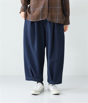 ニットデニムタックコクーンパンツ(ブルー-L)