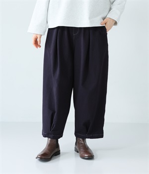 ニットデニムタックコクーンパンツ(ネイビー-L)