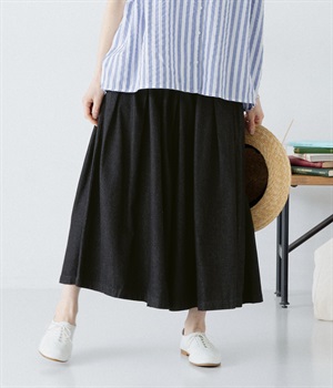 デニムタックパンツ(ブラック-L)