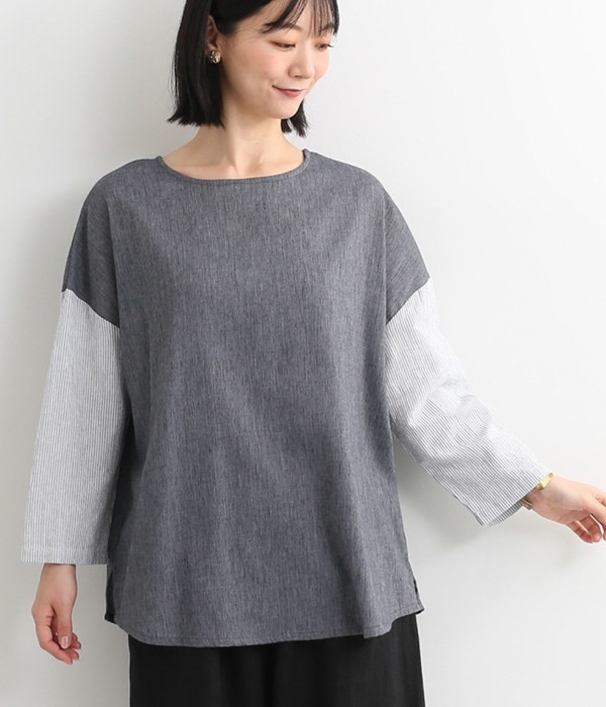 リネンシャンブレー2WAYブラウス(ネイビー-ONESIZE)