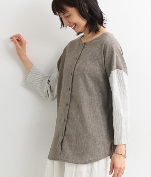 リネンシャンブレー2WAYブラウス(グレー-ONESIZE)