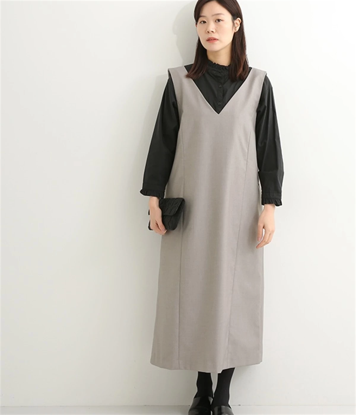 サージジャンパースカート(グレー-M)