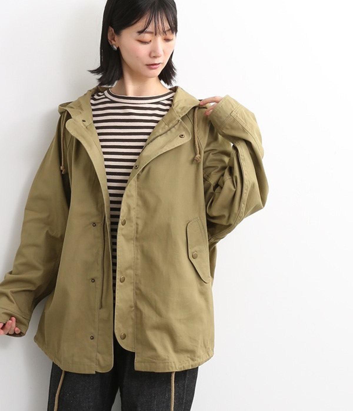 コットンツイルフーディーブルゾン(ベージュ-ONESIZE)