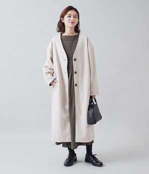 フェイクウールVカラーコート(アイボリー-ONESIZE)