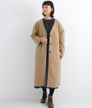 フェイクウールVカラーコート(ベージュ-ONESIZE)