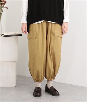 コットンツイルイージーカーゴパンツ(ベージュ-L)